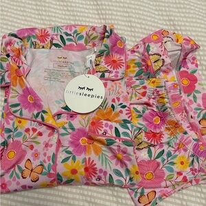 Little Sleepies Pink and Orange Floral Pajama Set size medium